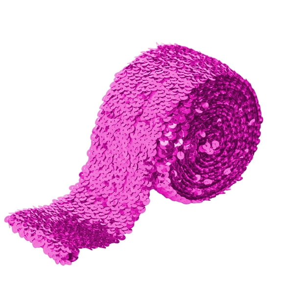 Elastic Sequin Trim, 3 Inch 8 Row Wide Flat Glitter Bling Fabric Paillette Sequin Ribbon, Metallic Sewing DIY Project, 5.5 Yards, Hot Pink