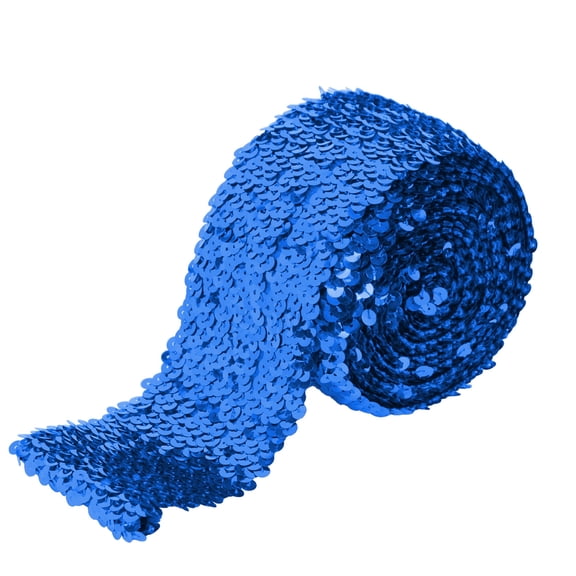 Elastic Sequin Trim, 3 Inch 8 Row Wide Flat Glitter Bling Fabric Paillette Sequin Ribbon, Metallic Sewing DIY Project, 5.5 Yards, Royal Blue