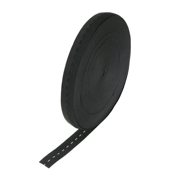 Elastic Sewing Bands, 1Pcs 43 Yards 0.6 Inch - Polyester Flat Sewing Band with Buttonhole for DIY Belt (Black)