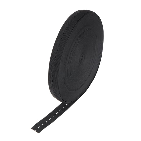 Elastic Sewing Bands, 1Pcs 43 Yards 0.8 Inch - Polyester Flat Sewing Band with Buttonhole for DIY Belt (Black)