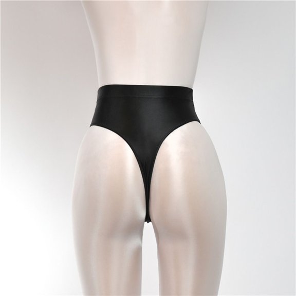 Elastic Shiny Sexy Gloss Satin Women Panties Dance Wear High Waist BLACK L