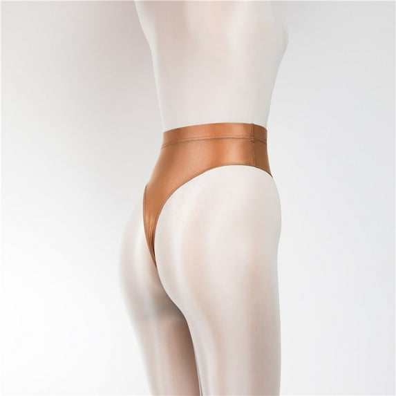 Elastic Shiny Sexy Gloss Satin Women Panties Dance Wear High Waist BROWN XXL