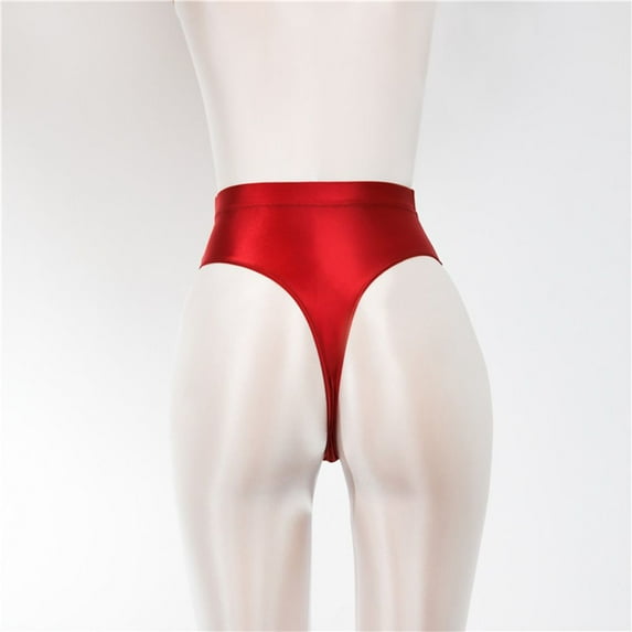 Elastic Shiny Sexy Gloss Satin Women Panties Dance Wear High Waist RED L