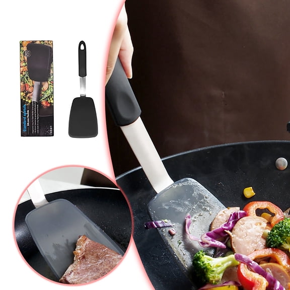 Elastic Silicone Frying Spatula for Nonstick Cookware - Easy Heat Kitchen Tool, 35x12x4cm, Black