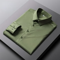 Elastic Silk Long Sleeve Dress Shirt for Men - Wrinkle-Free, Solid ...
