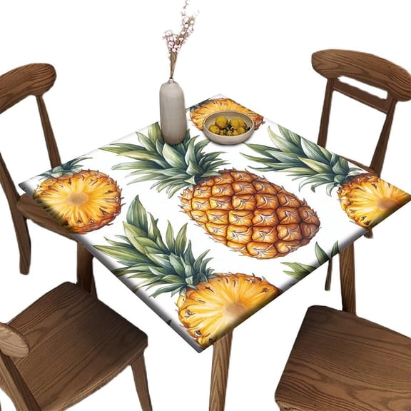 Elastic Small Square Table Cloth, Pineapple Pattern Printed on Washable Elastic Table Cover, Ideal for Dining & Kitchen Tables, Fit for 36" x 36" Square Tables
