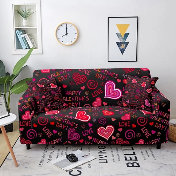 Elastic Sofa Cover for Living Room 3D Love Heart Print Slipcover Sectional Couch Cover Corner Sofa Cover Valentine's Decoration