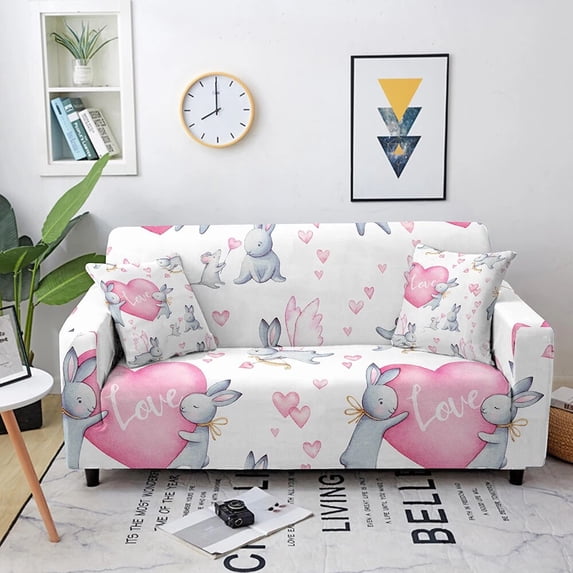 Elastic Sofa Cover for Living Room 3D Love Heart Print Slipcover Sectional Couch Cover Corner Sofa Cover Valentine's Decoration