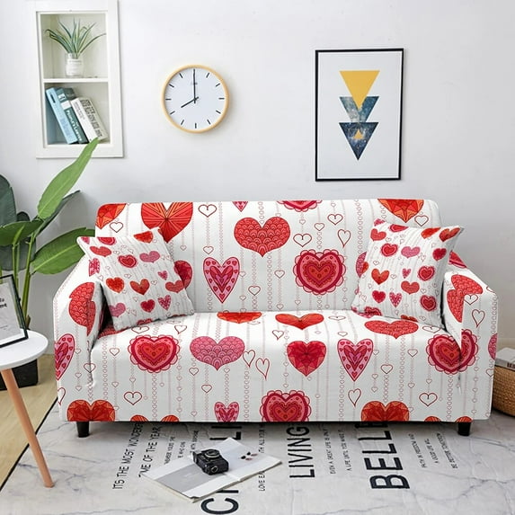 Elastic Sofa Cover for Living Room 3D Love Heart Print Slipcover Sectional Couch Cover Corner Sofa Cover Valentine's Decoration