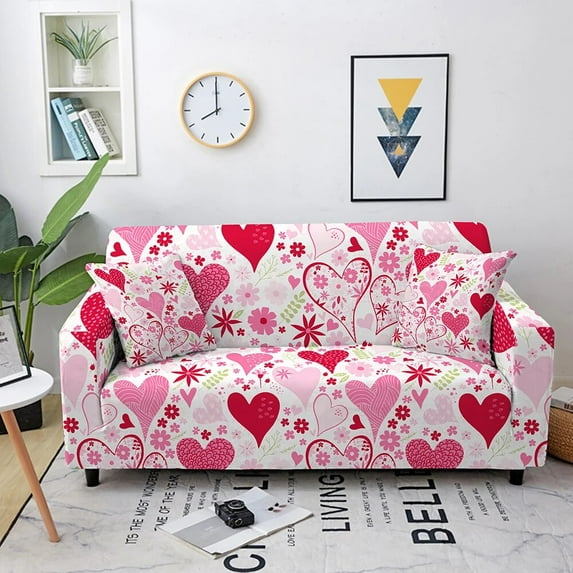 Elastic Sofa Cover for Living Room 3D Love Heart Print Slipcover Sectional Couch Cover Corner Sofa Cover Valentine's Decoration