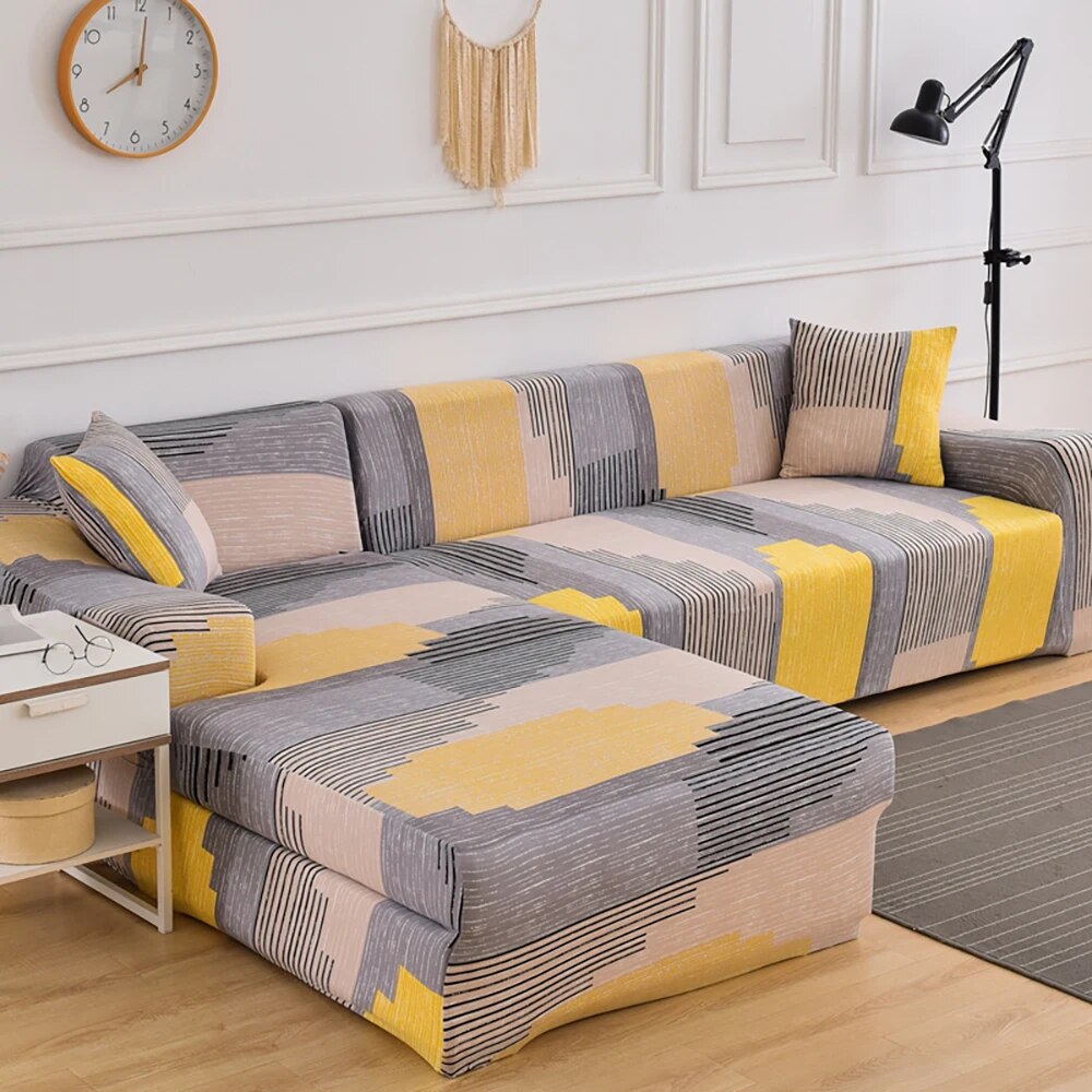Elastic Sofa Cover for Living Room Geometric Couch Cover Pets Corner L Shaped Chaise Longue Sofa