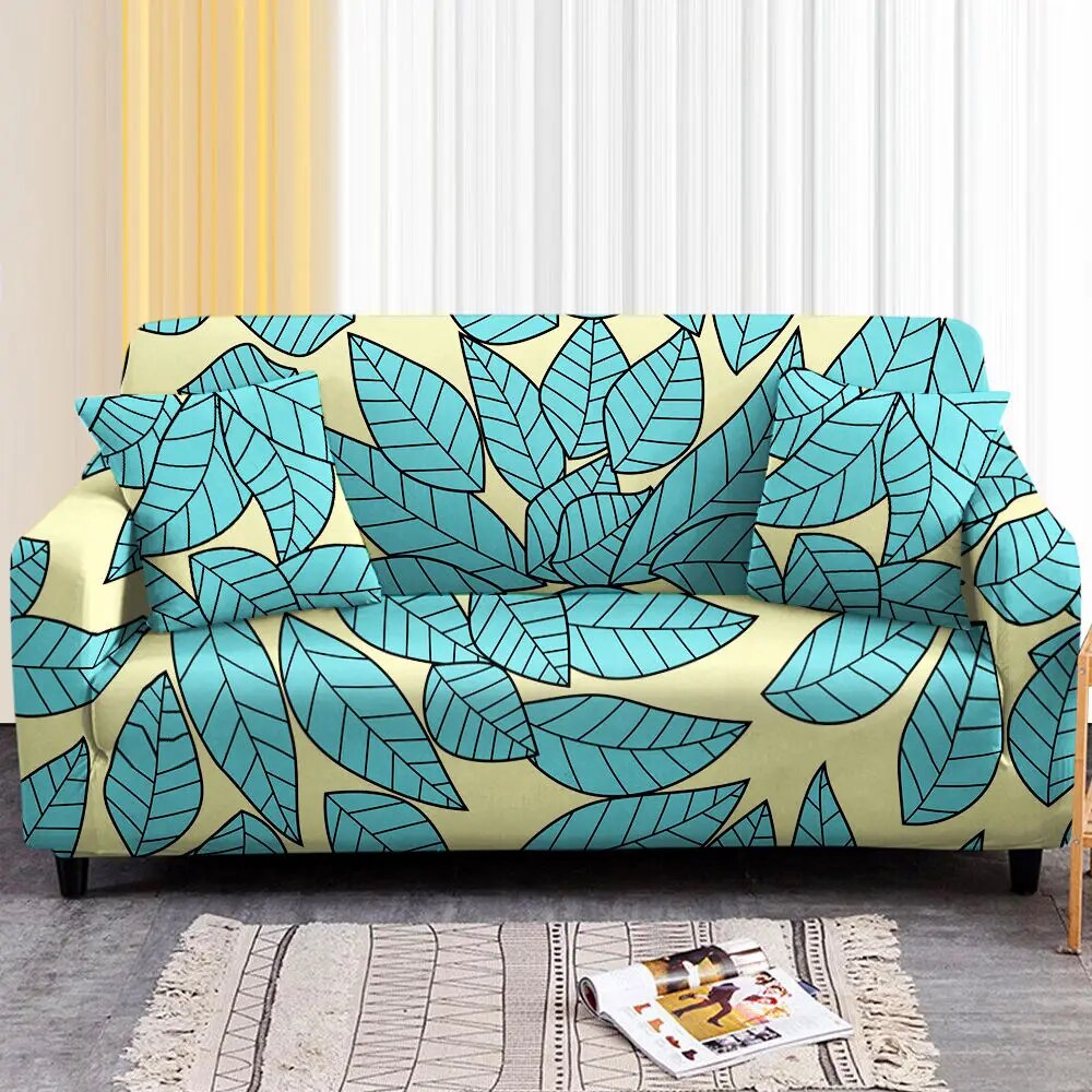Elastic Sofa Cover for Living Room Leaves Flower Pattern Stretch Couch