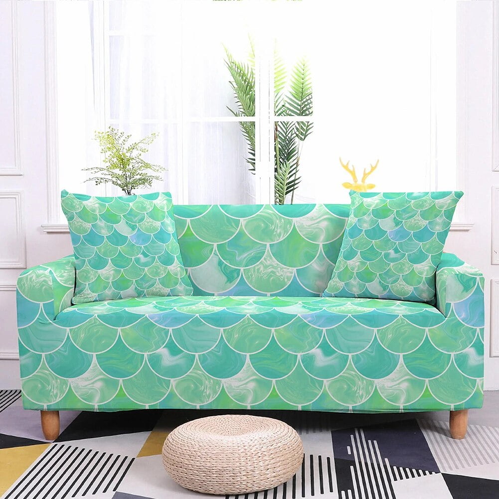 Elastic Sofa Cover for Living Room Mermaid Scales Print Stretch