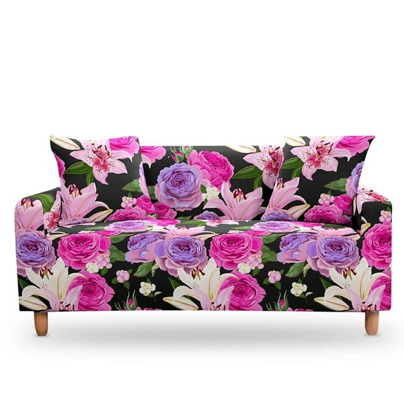 Elastic Sofa Cover for Living Room Rose Flower Print Stretch Slipcover Sectional Couch Cover Sofa Cover Valentine Cushion Cover
