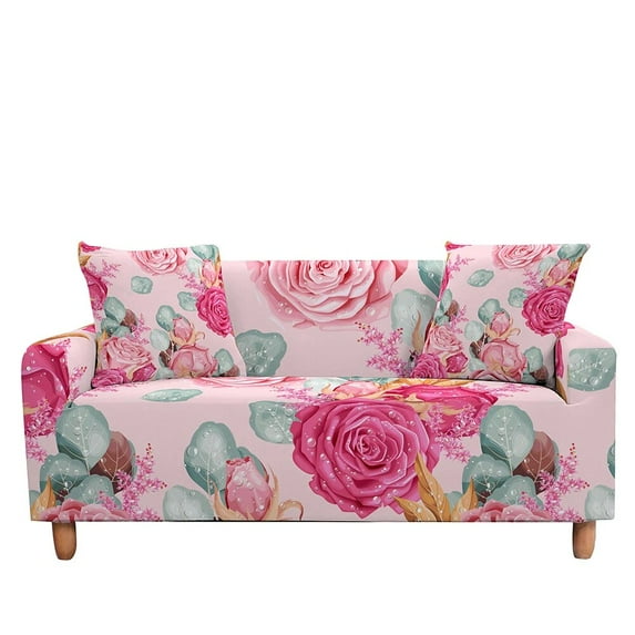 Elastic Sofa Cover for Living Room Rose Flower Print Stretch Slipcover Sectional Couch Cover Sofa Cover Valentine Cushion Cover