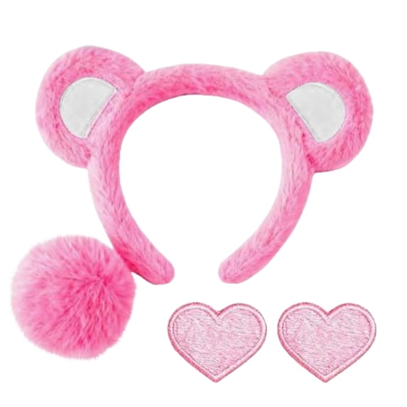Elastic Soft Hair Bands CQXIDFH Cute Furry Plush Ear Headband with Tail, Soft Fluffy Animal Style Hair Hoop, Women Festival Costume Accessories, Cowboy Hat (Pink, One Size)