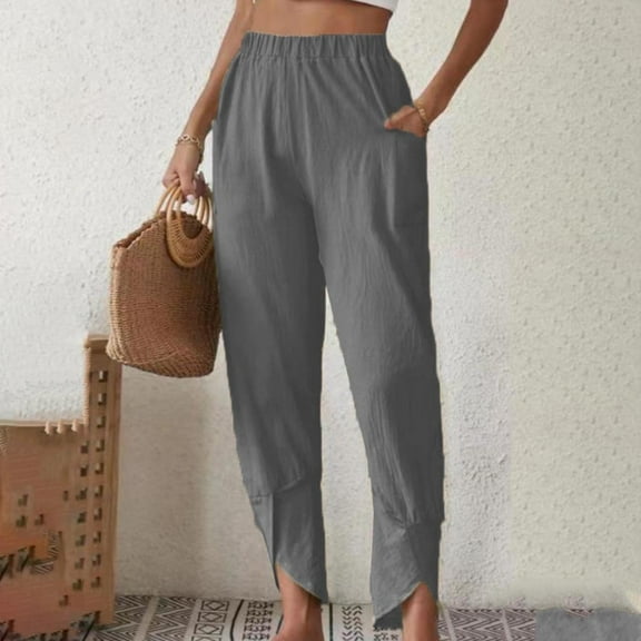 Elastic Solid Women Pockets Long Pants Waist Casual Loose Trousers Pants Pants Pull on Dress Pants for Women plus Size Yoga Pants 4xl Yoga Pants for Women Womens Athletic Yoga Pants La12st Women's