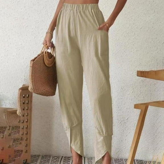 Elastic Solid Women Pockets Long Pants Waist Casual Loose Trousers Pants Pants Sweatpants for Women High Waist Short Damaged Pants for Women plus Size Workout Clothes Petite X Yoga Pants for Women