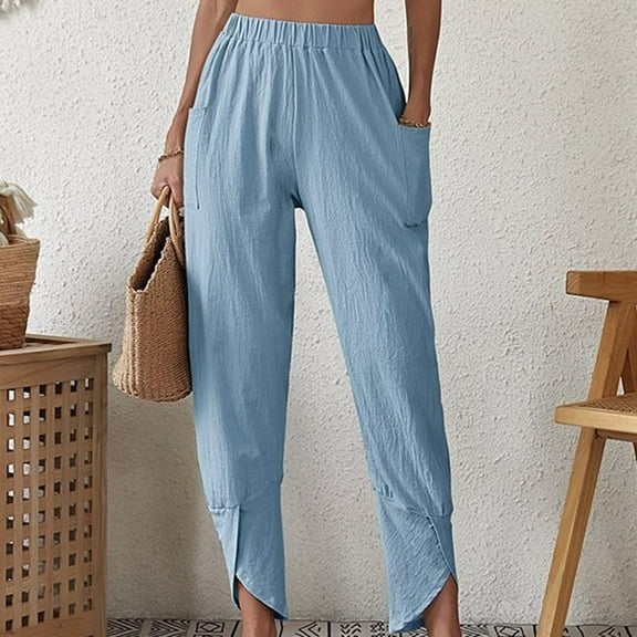 Elastic Solid Women Pockets Long Pants Waist Casual Loose Trousers Pants Pants Sweatpants for Women High Waist Short Damaged Pants for Women plus Size Workout Clothes Petite X Yoga Pants for Women