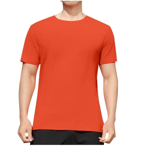 Elastic Sports Short Sleeve T-Shirt for Men Summer Lightweight Round-Neck Tops Workout Gym Basic Tee ,Orange,XXL