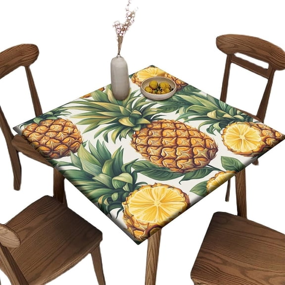 Elastic Square Outdoor Tablecloth, Pineapple Pattern Printed on Washable Picnic Table Cover, Perfect for Parties & Celebrations, Fit for 36" x 36" Square Tables