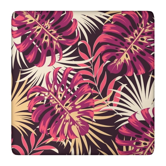 Elastic Square Tablecloth with Hawaiian Floral and Leafy Botanical Designs, Waterproof and Scratch-Resistant Vinyl, Backing for Secure Fit and Heat Resistance