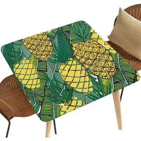 Elastic Square Tablecloth Vector Tropical Pattern Fresh Ripe Pineapples and Palm Leaves Fit for Square Table 36"x36",Folding Table Covers for Indoor Outdoor Events Style22