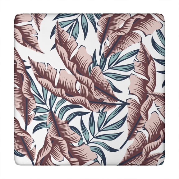 Elastic Square Tablecloth with Vibrant Hawaiian and Botanical Leaf Patterns, Waterproof Vinyl with Backing for Durable, Stain-Resistant Table Protection