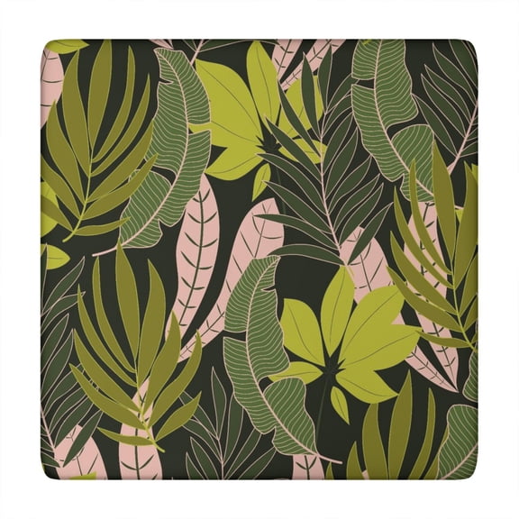 Elastic Square Tablecloth with Vibrant Hawaiian and Botanical Leaf Patterns, Waterproof Vinyl with Backing for Durable, Stain-Resistant Table Protection