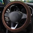 thumbnail image 1 of Elastic Steering Wheel Cover, 15"×15" Comfy Breathable Stretch Steering Wheel Protector, Ice-Silk Cloth Polyester Steering Wheel Cover for Men Women, Car Accessories,Brown, 1 of 5