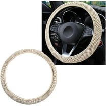 Elastic Steering Wheel Cover, 15"×15" Comfy Breathable Stretch Steering Wheel Protector, Ice-Silk Cloth Polyester Steering Wheel Cover for Men Women, Car Accessories, Beige