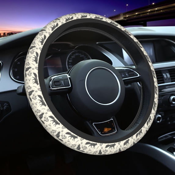 Elastic Steering Wheel Cover, Vintage Moon Fox Stretch Thickening Car Steering Wheel Cover Women Men, Steering Wheel Protector Universal 15 in