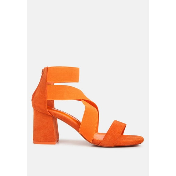 Elastic Strappy Block Heel Sandals