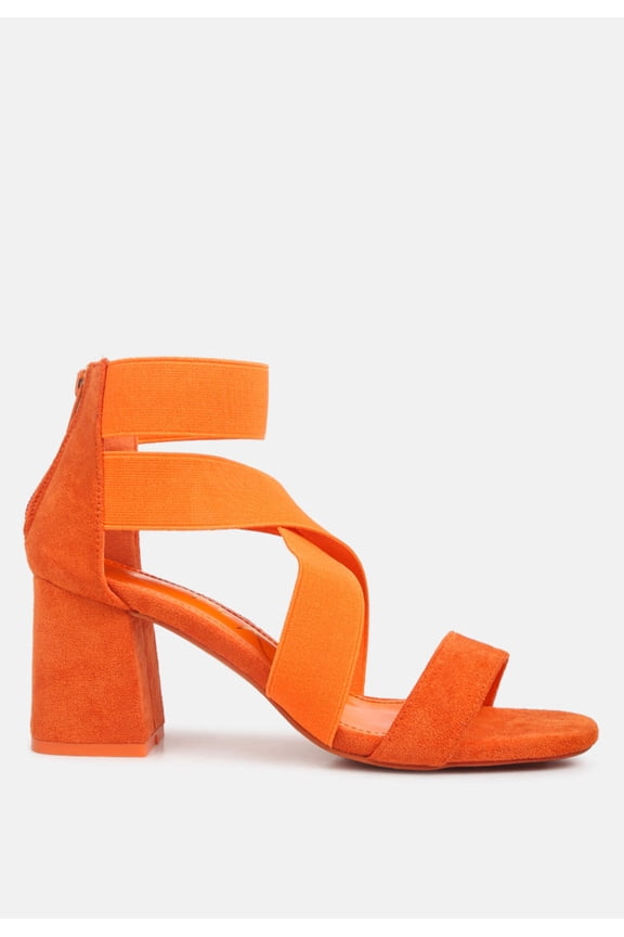 Elastic Strappy Block Heel Sandals