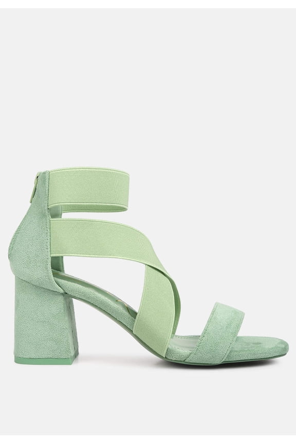 Elastic Strappy Block Heel Sandals