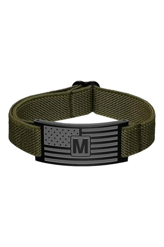 Elastic Stretch Alphabet Bracelet for Men, Personalized Initial Bracelet with Stainless Steel Letter, Adjustable Nylon Wristband 4.5-10 Inches, Durable Stylish Gift for Dad Husband Son