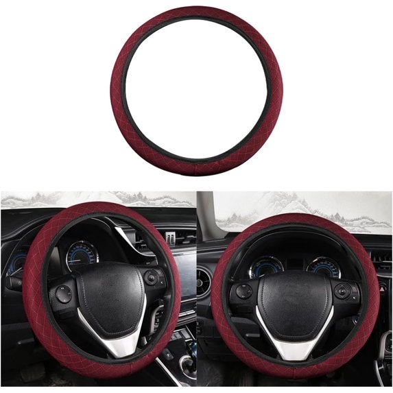 Elastic Stretch Car Steering Wheel Cover, Breathable Microfiber Ice Silk Vehicle Steering Wheel Protector for 15 Inch, Anti-Slip Auto Interior Accessories Universal for SUV, Truck, RV, Red
