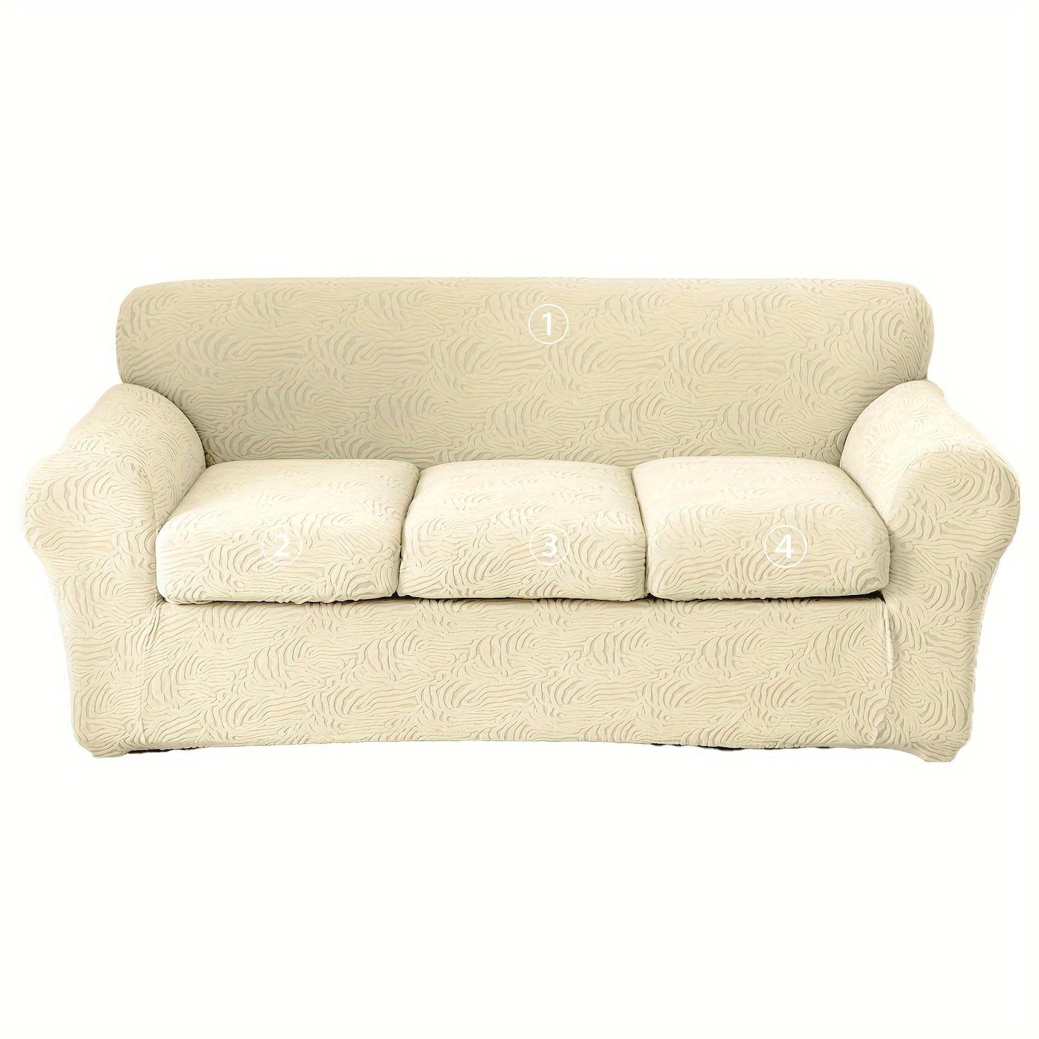 Elastic Stretch Sofa Cover, Machine-Washable Pet-Proof Furniture Protector, Suitable for 1/2/3-Seater Living Room Sofas with Removable Cushions