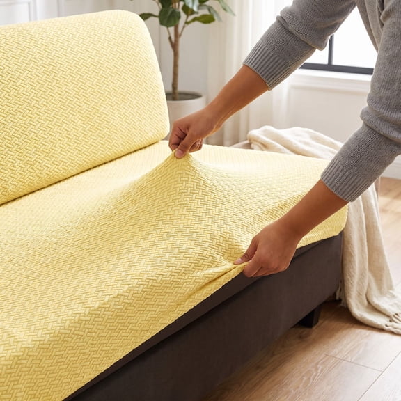 Elastic Stretch Sofa Seat & Back Cushion Cover Polyester & Spandex Full Wrap Furniture Guard Multi Neutral Tones For Living Room Bench Sofa ishment Decor.Yellow