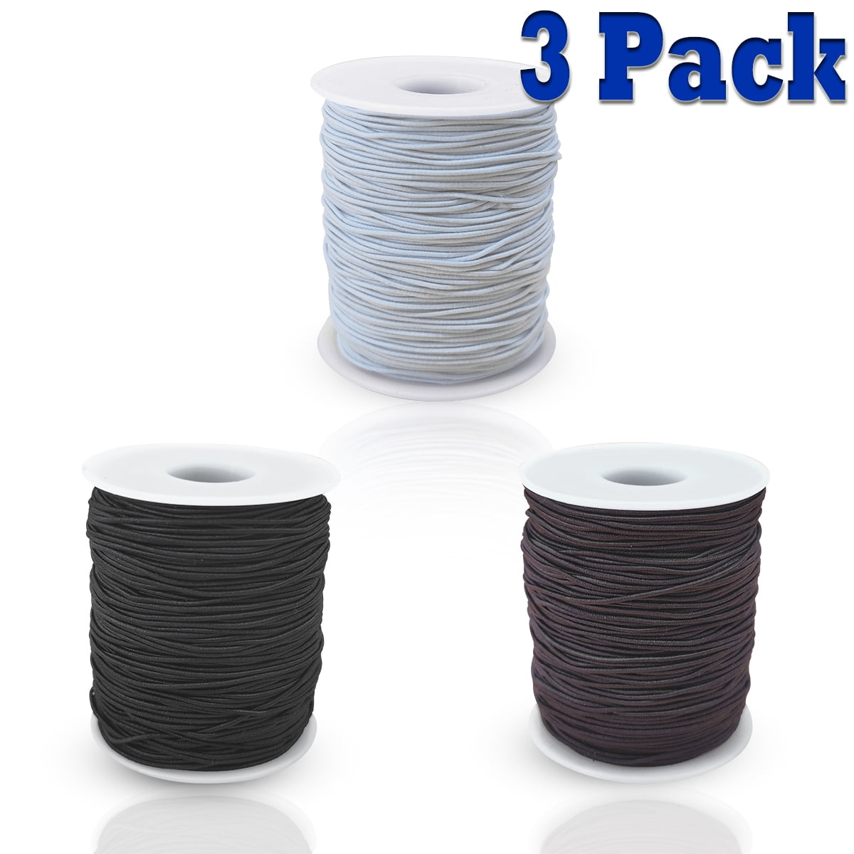 Incraftables Elastic String Cord Set of 3 Rolls (White, Black