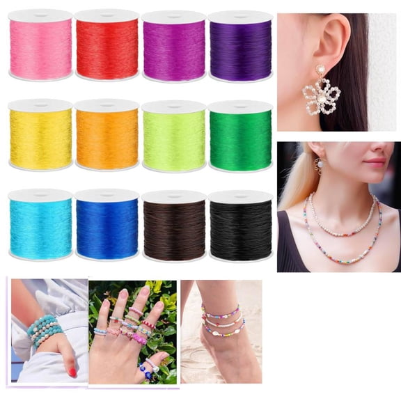 Elastic String for Bracelets, 12 Rolls 0.8mm Stretchy Bracelet String, Beading String for DIY Jewelry Crafts