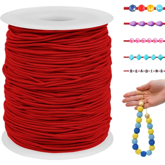 Elastic String for Bracelets 328 Feet 1mm Cord Jewelry Making Stretchy Bracelet Making, Necklaces, Beading and DIY Crafts (Red) - x