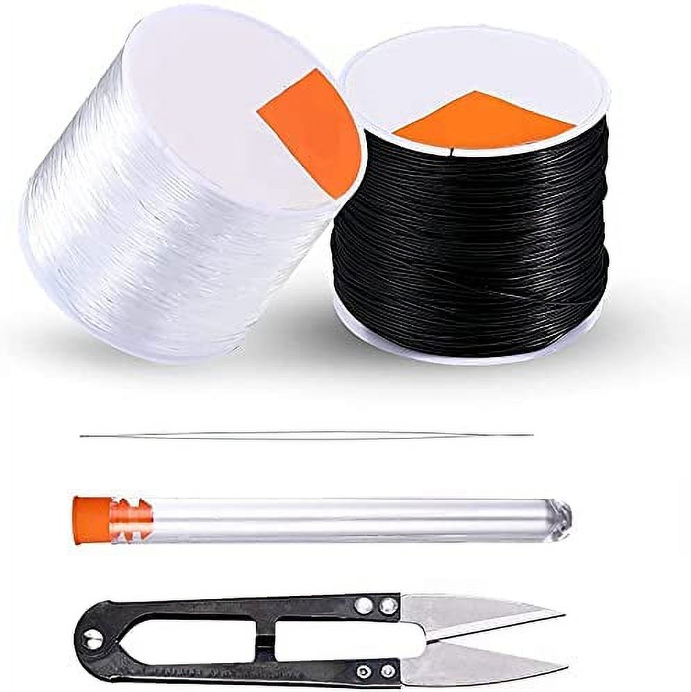 Elastic String for Bracelets, 50M Black and 50M Clear Stretchy String for  Jewelry Making with Thread Clippers and 1PCS Threaders (0.8mm) 