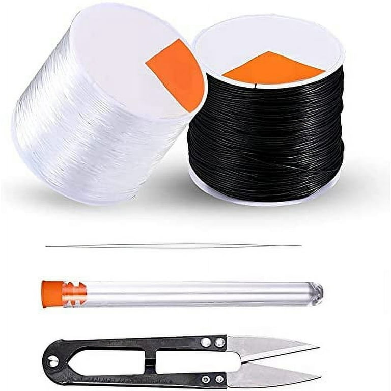 Elastic String for Bracelets, 50M Black and 50M Clear Stretchy String for  Jewelry Making with Thread Clippers and 1PCS Threaders (0.8mm) 