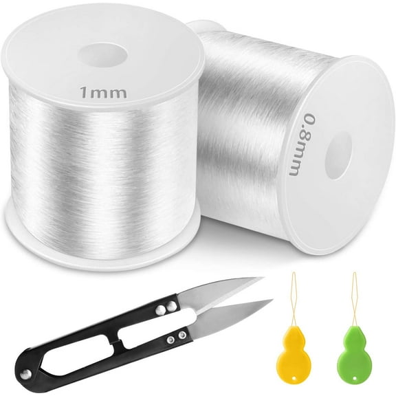 Elastic String for Bracelets, 820 Feet Clear Stretchy String for Jewelry Making with Thread Clippers and 2PCS Threaders (0.8mm, 1mm)