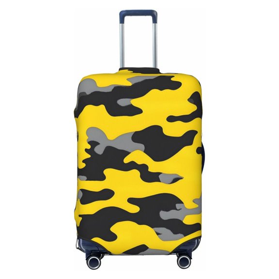 Elastic Suitcase Cover For Luggage Stretchy Travel Suitcase Protector With Top Handle Hole And Side Zipper Access Business Trip Vacation Large Vector Camouflage Pattern Yellow_4