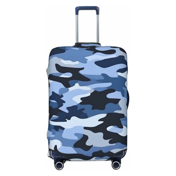 Elastic Suitcase Cover For Luggage Stretchy Travel Suitcase Protector With Top Handle Hole And Side Zipper Access Business Trip Vacation Large Vector Camouflage Pattern Blue_4