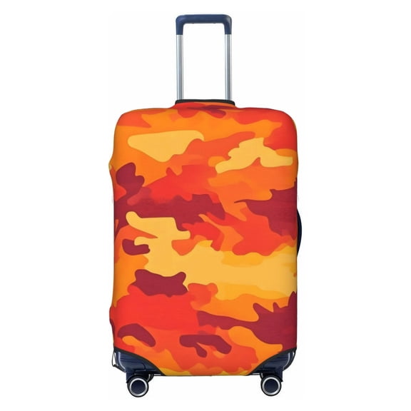 Elastic Suitcase Cover For Luggage Stretchy Travel Suitcase Protector With Top Handle Hole And Side Zipper Access Business Trip Vacation Large Vector Camouflage Pattern Orange Red_4