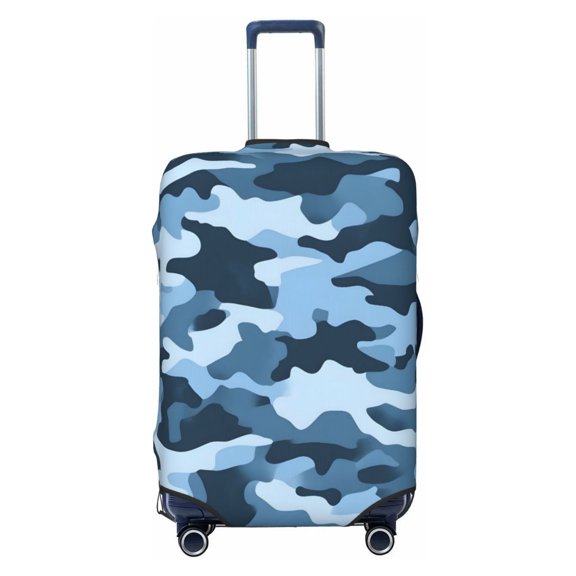 Elastic Suitcase Cover For Luggage Stretchy Travel Suitcase Protector With Top Handle Hole And Side Zipper Access Business Trip Vacation Large Vector Camouflage Pattern Blue_3