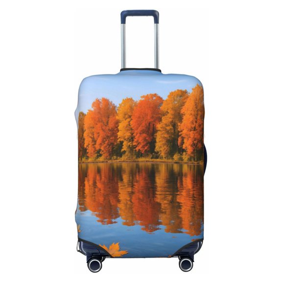 Elastic Suitcase Cover For Luggage Stretchy Travel Suitcase Protector With Top Handle Hole And Side Zipper Access Business Trip Vacation Medium Autumn Lake